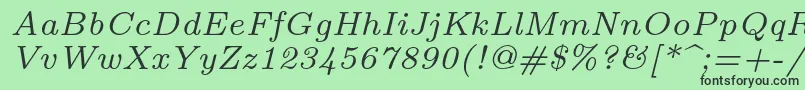 Fonte Lmroman7Italic – fontes pretas em um fundo verde