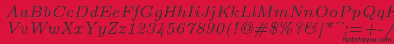 Fonte Lmroman7Italic – fontes pretas em um fundo vermelho