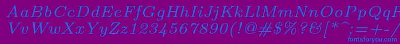 フォントLmroman7Italic – 紫色の背景に青い文字