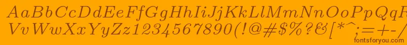 Fonte Lmroman7Italic – fontes marrons em um fundo laranja