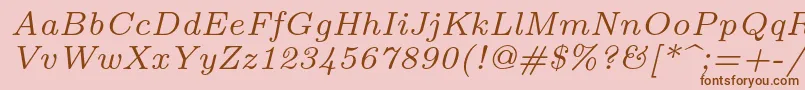 フォントLmroman7Italic – ピンクの背景に茶色のフォント