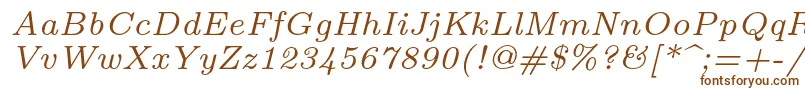 フォントLmroman7Italic – 白い背景に茶色のフォント