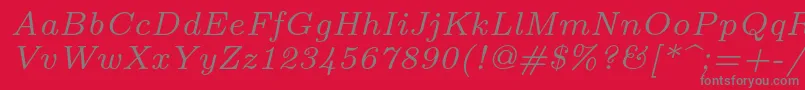 フォントLmroman7Italic – 赤い背景に灰色の文字