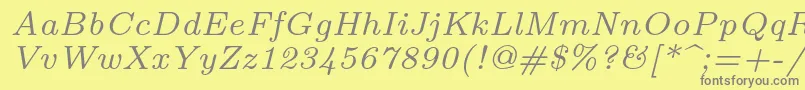 フォントLmroman7Italic – 黄色の背景に灰色の文字