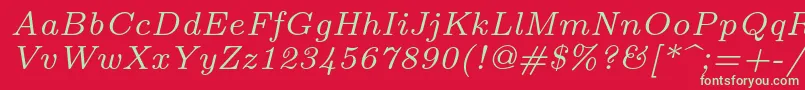 フォントLmroman7Italic – 赤い背景に緑の文字