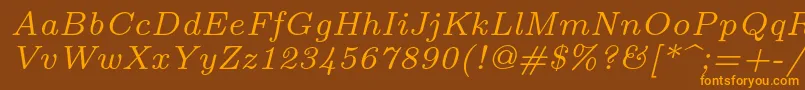 フォントLmroman7Italic – オレンジ色の文字が茶色の背景にあります。