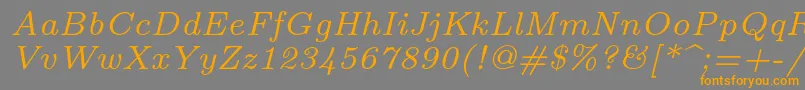 Lmroman7Italic-fontti – oranssit fontit harmaalla taustalla