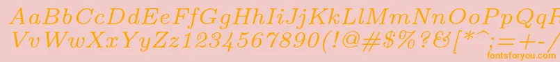 Lmroman7Italic-Schriftart – Orangefarbene Schriften auf rosa Hintergrund