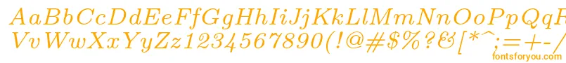 Lmroman7Italic-fontti – oranssit fontit valkoisella taustalla