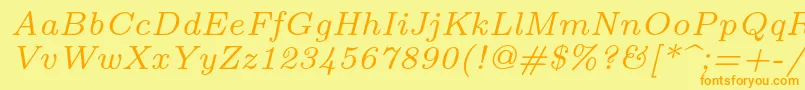 Lmroman7Italic-fontti – oranssit fontit keltaisella taustalla