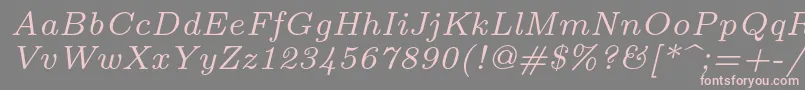 Fonte Lmroman7Italic – fontes rosa em um fundo cinza