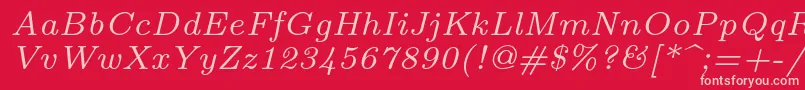 Fonte Lmroman7Italic – fontes rosa em um fundo vermelho