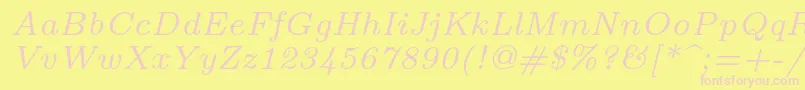 Fonte Lmroman7Italic – fontes rosa em um fundo amarelo