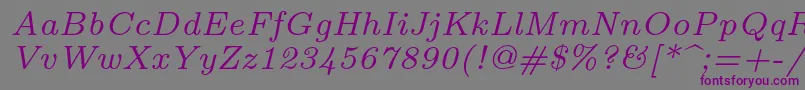 Lmroman7Italic-fontti – violetit fontit harmaalla taustalla