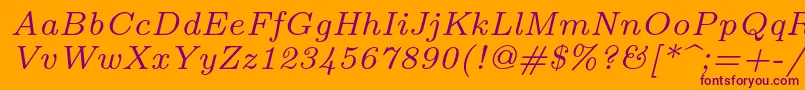 Lmroman7Italic-fontti – violetit fontit oranssilla taustalla