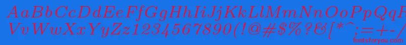 フォントLmroman7Italic – 赤い文字の青い背景