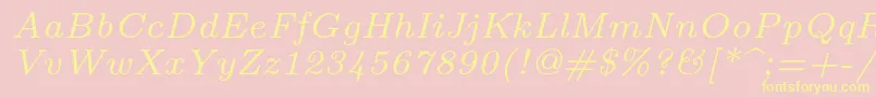 Fonte Lmroman7Italic – fontes amarelas em um fundo rosa