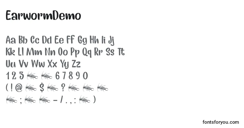 A fonte EarwormDemo – alfabeto, números, caracteres especiais