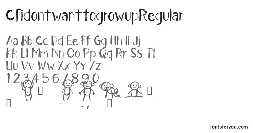 A fonte CfidontwanttogrowupRegular – alfabeto, números, caracteres especiais