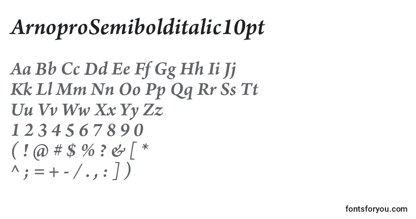 Шрифт ArnoproSemibolditalic10pt – алфавит, цифры, специальные символы