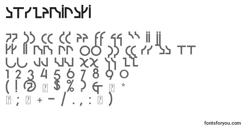 Fuente Strzeminski - alfabeto, números, caracteres especiales