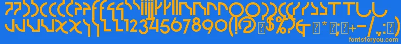 フォントStrzeminski – オレンジ色の文字が青い背景にあります。