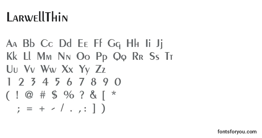 A fonte LarwellThin – alfabeto, números, caracteres especiais