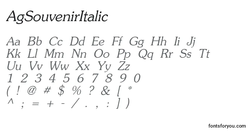 Schriftart AgSouvenirItalic – Alphabet, Zahlen, spezielle Symbole