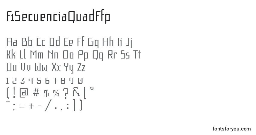 A fonte F1SecuenciaQuadFfp – alfabeto, números, caracteres especiais