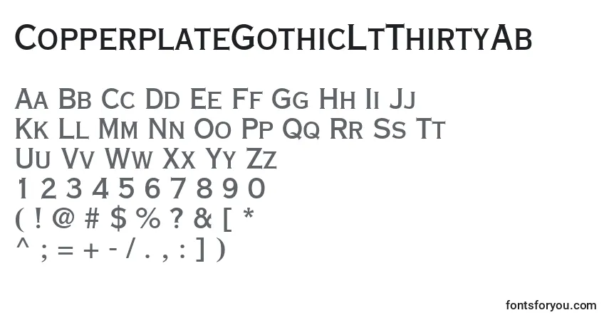 A fonte CopperplateGothicLtThirtyAb – alfabeto, números, caracteres especiais