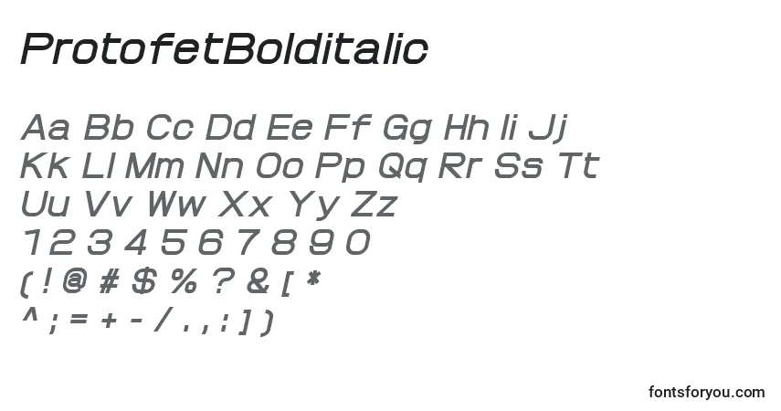 Czcionka ProtofetBolditalic – alfabet, cyfry, specjalne znaki