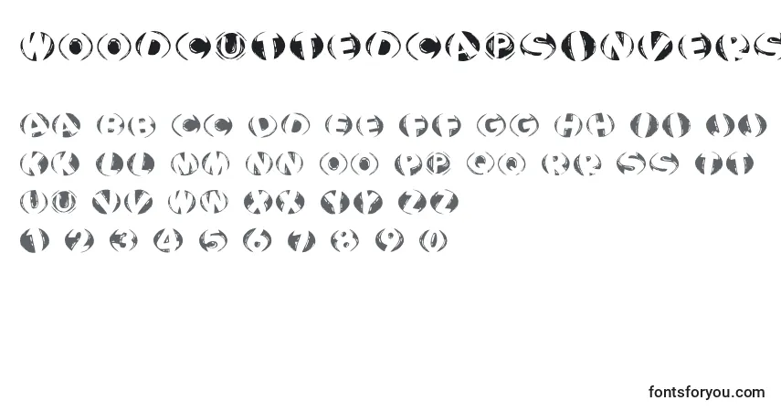 A fonte Woodcuttedcapsinversfs – alfabeto, números, caracteres especiais