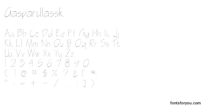 A fonte Gasparillassk – alfabeto, números, caracteres especiais