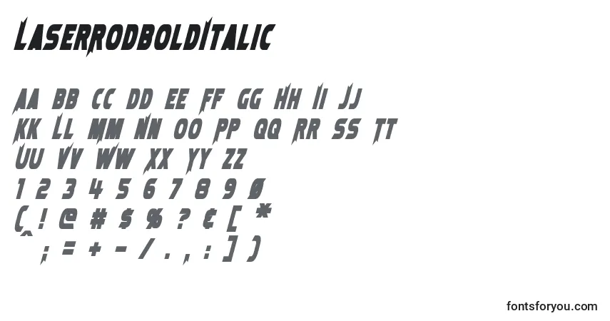 A fonte LaserRodBoldItalic – alfabeto, números, caracteres especiais