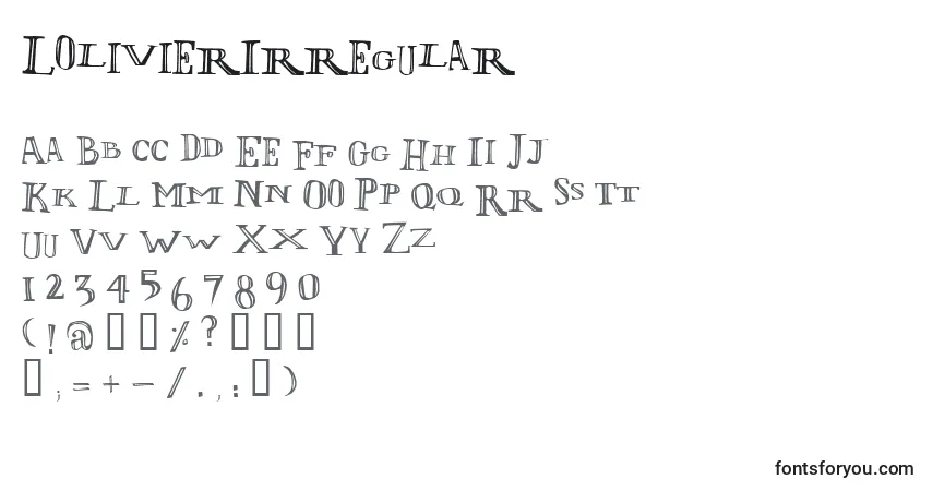 Czcionka LolivierIrregular – alfabet, cyfry, specjalne znaki