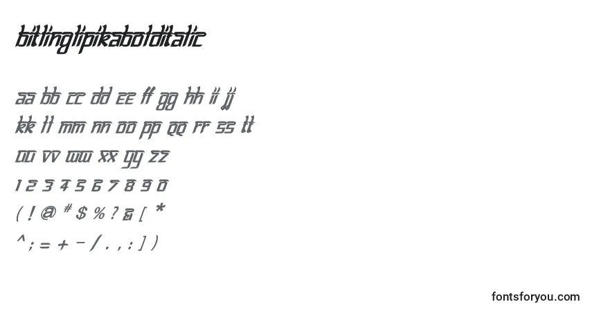 Schriftart BitlinglipikaBolditalic – Alphabet, Zahlen, spezielle Symbole