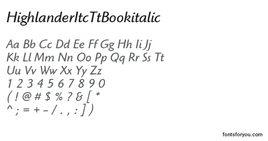 Czcionka HighlanderItcTtBookitalic – alfabet, cyfry, specjalne znaki
