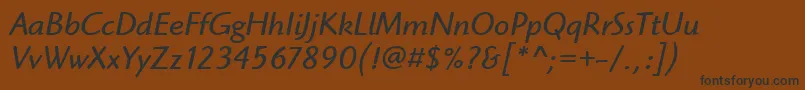 フォントHighlanderItcTtBookitalic – 黒い文字が茶色の背景にあります