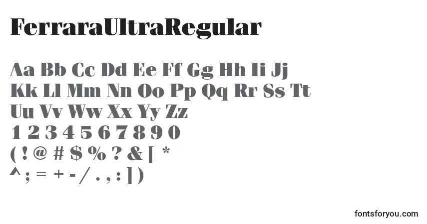 Schriftart FerraraUltraRegular – Alphabet, Zahlen, spezielle Symbole