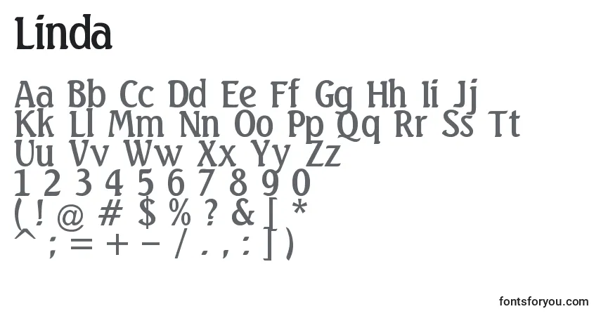 Schriftart Linda – Alphabet, Zahlen, spezielle Symbole