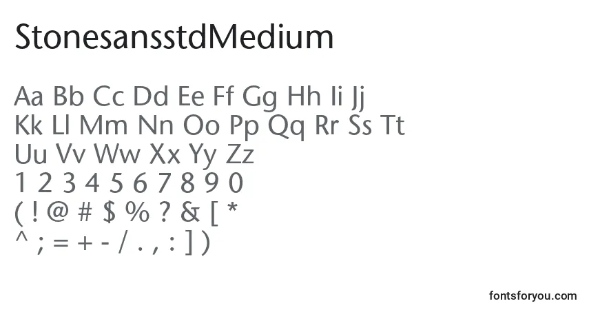 A fonte StonesansstdMedium – alfabeto, números, caracteres especiais