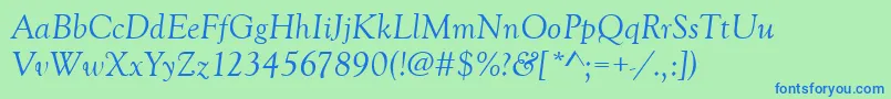 Fonte GoudyOldStyleРљСѓСЂСЃРёРІ – fontes azuis em um fundo verde