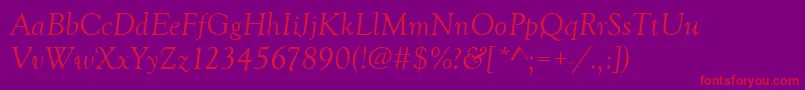GoudyOldStyleРљСѓСЂСЃРёРІ-fontti – punaiset fontit violetilla taustalla