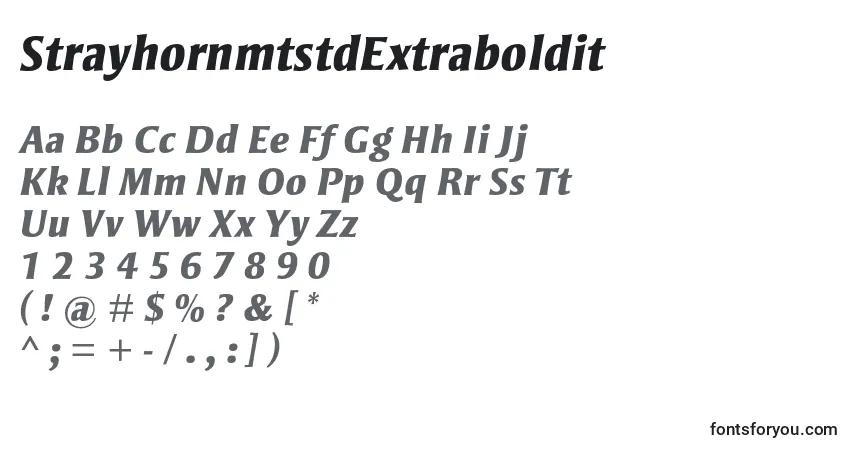 A fonte StrayhornmtstdExtraboldit – alfabeto, números, caracteres especiais