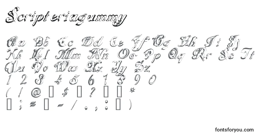 A fonte Scripteriagummy – alfabeto, números, caracteres especiais