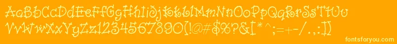 Isabelle-Schriftart – Gelbe Schriften auf orangefarbenem Hintergrund