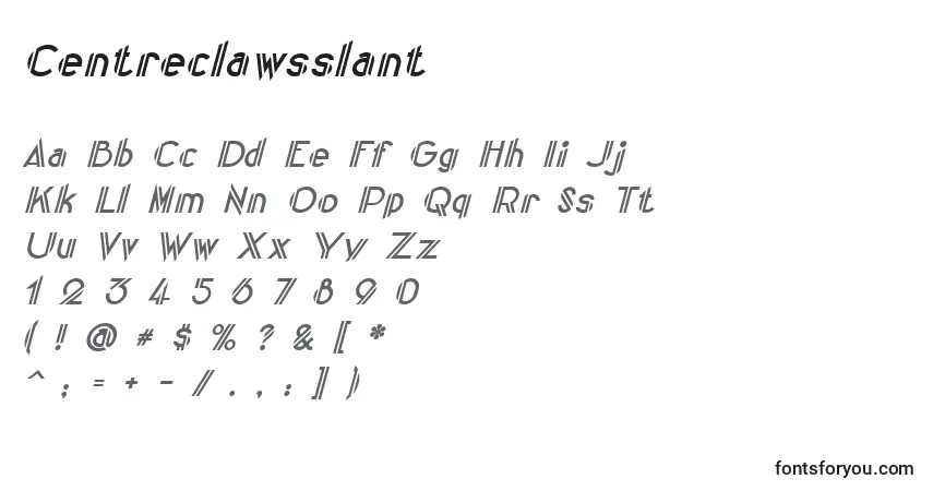 A fonte Centreclawsslant – alfabeto, números, caracteres especiais