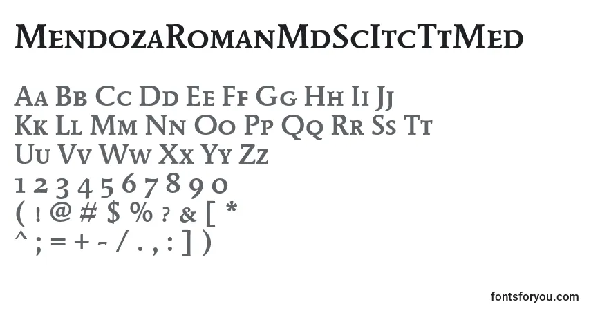 Czcionka MendozaRomanMdScItcTtMed – alfabet, cyfry, specjalne znaki