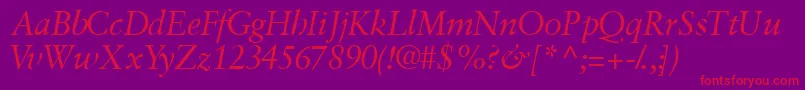 GaramondretrospectivesskItalic-Schriftart – Rote Schriften auf violettem Hintergrund