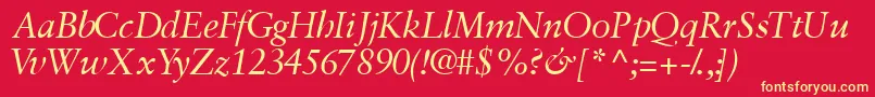 GaramondretrospectivesskItalic-Schriftart – Gelbe Schriften auf rotem Hintergrund